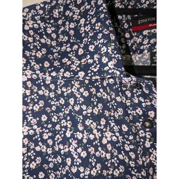 J Ferrar 2X-Large Slim Fit Stretch Floral Print Blue/White  Long Sleeve Shirt - Picture 4 of 7